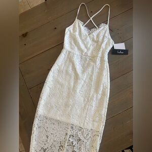 Lulu's Cream Lace Midi Dress